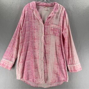Victoria's Secret Flannel Long Sleep Shirt Womens M Snake Barbiecore Pajama Top